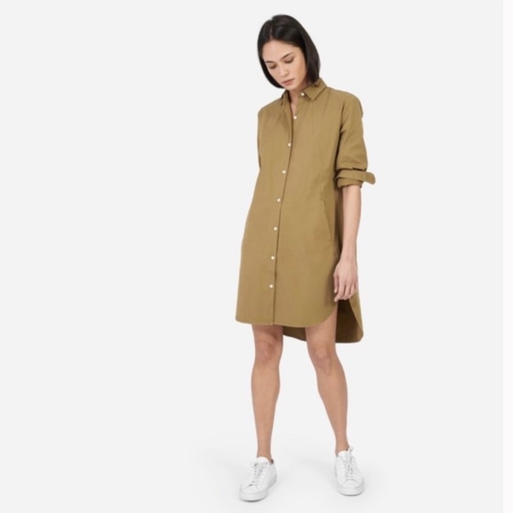 Everlane The Twill Shirtdress - Ochre Casual Tan Shirt Dress